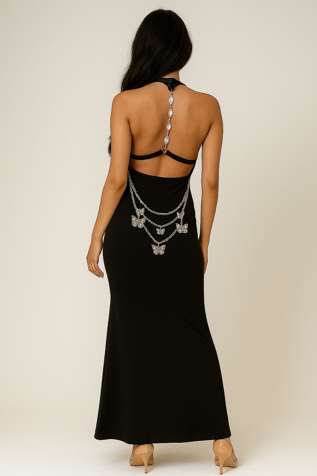 Glam Butterfly Backless Maxi Dress – Available in Wine Red & Midnight Black