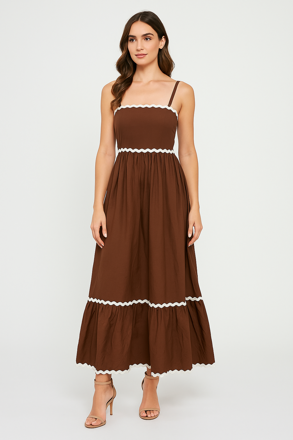 Timeless Ric-Rac Trim Maxi Dress – Minimalist Chic for Every Season