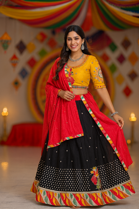 Vibrant Yellow & Black Navratri Lehenga Set – Festive Elegance with a Modern Twist