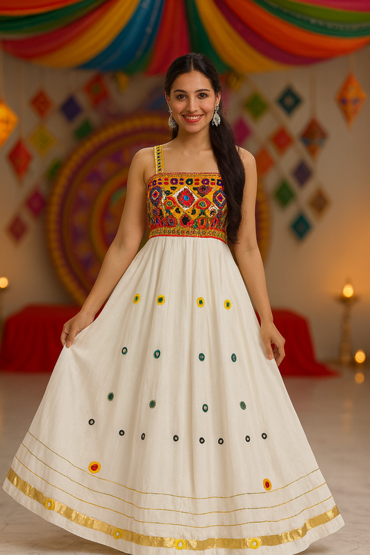 Ivory & Multicolor Embroidered Navratri Lehenga – Festive Glow Edition