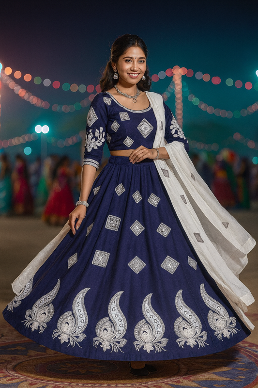 Royal Blue & Silver Lehenga Set – Navratri Special Collection