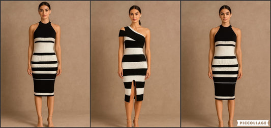 Monochrome Stripe Bodycon Dress – Bold, Sleek & Sculpting