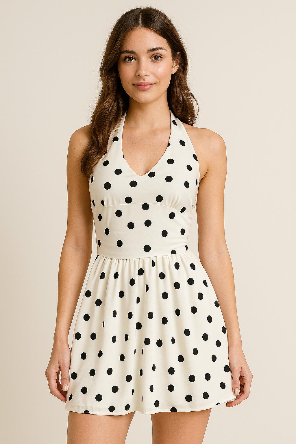 Retro Polka Dot Halter Dress – Vintage Vibes with a Modern Twist