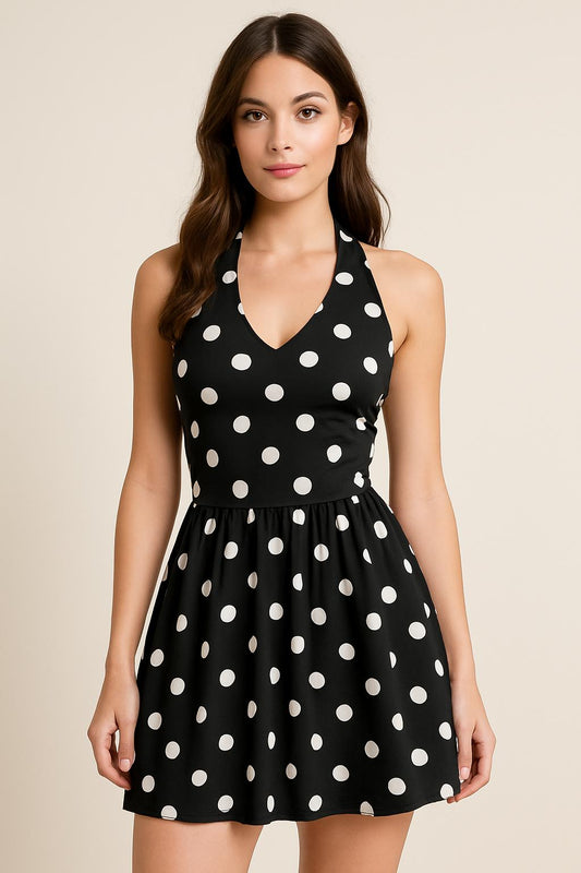 Retro Polka Dot Halter Dress – Vintage Vibes with a Modern Twist