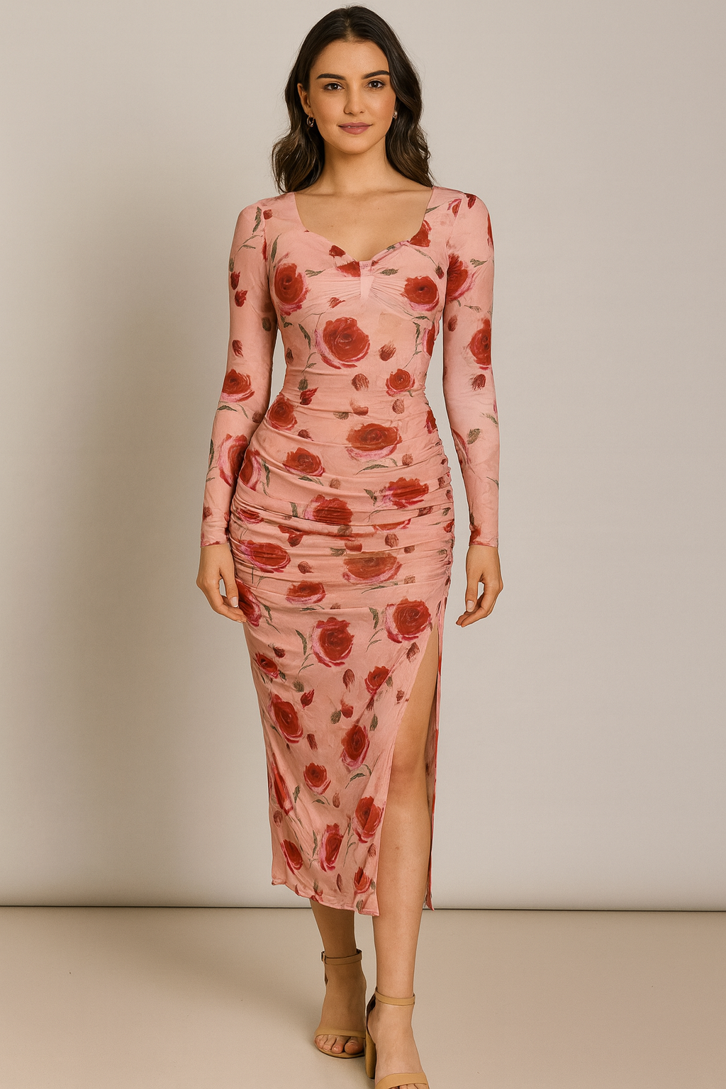 Sheer Floral Mesh Bodycon Dress – Bold Blooms in 3 Stunning Shades