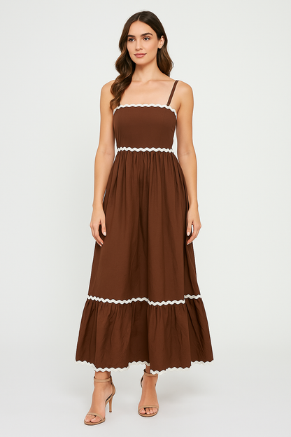 Timeless Ric-Rac Trim Maxi Dress – Minimalist Chic for Every Season