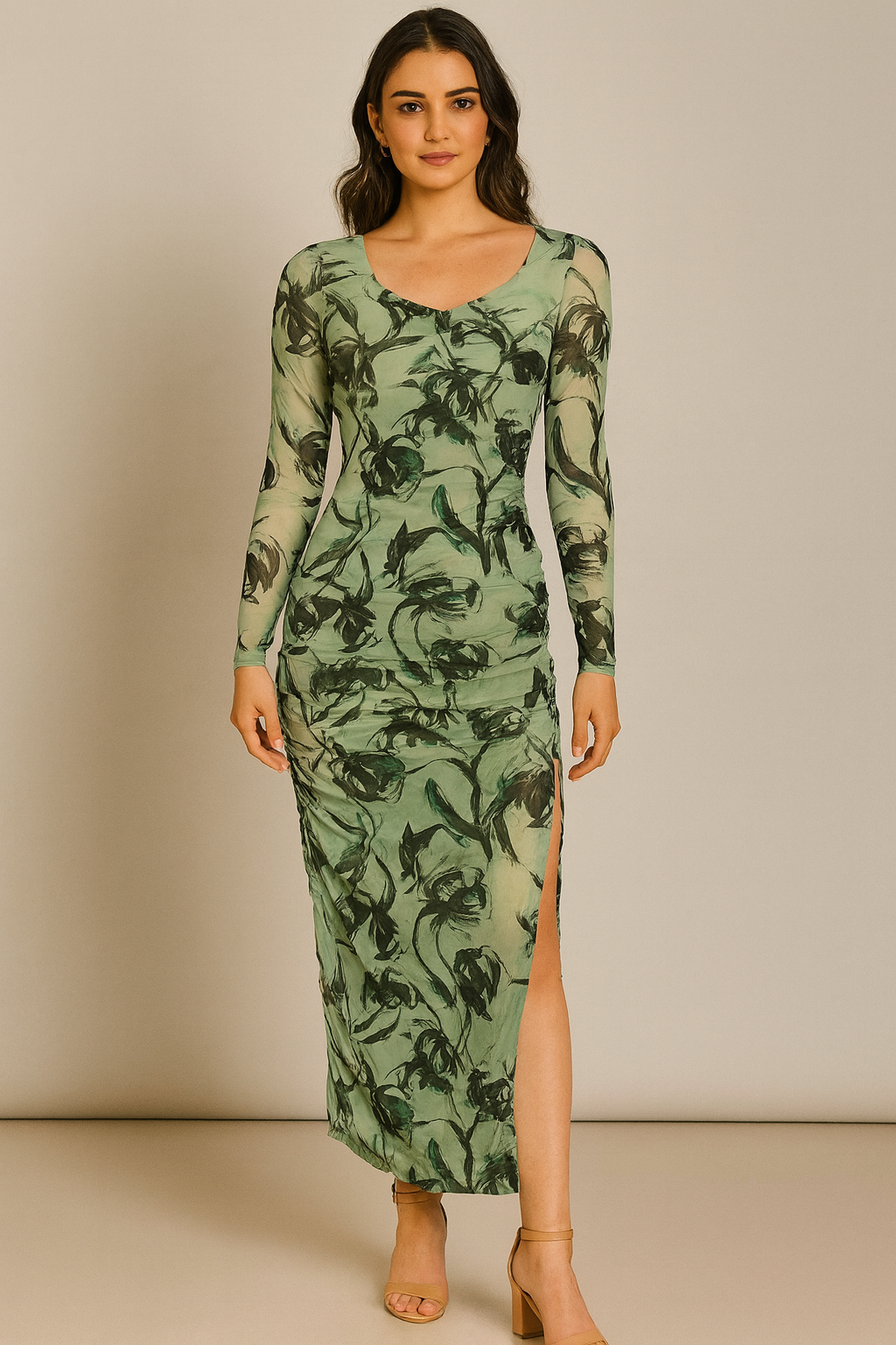 Sheer Floral Mesh Bodycon Dress – Bold Blooms in 3 Stunning Shades