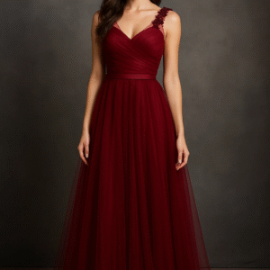 Burgundy Blossom Tulle Gown