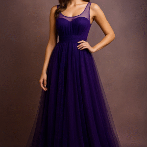 Majestic Plum Tulle Illusion Gown