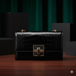 Midnight Allure Croc Embossed Clutch