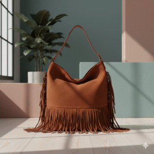 Cognac Fringe Suede Hobo Bag