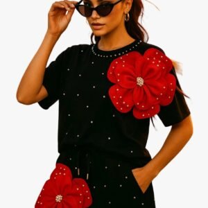 Crimson Bloom Studded Co-ord Set