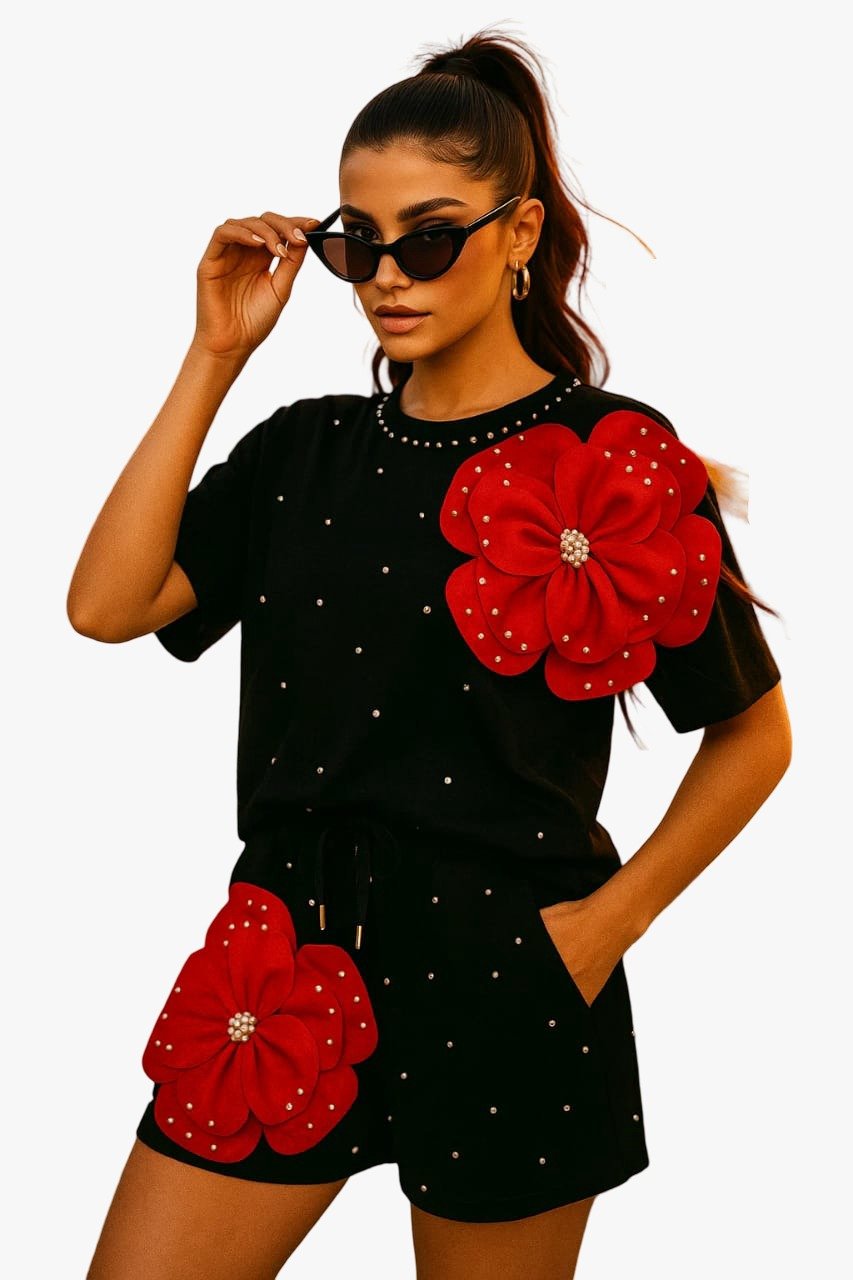 Crimson Bloom Studded Co-ord Set