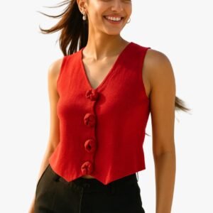 Scarlet Knot-Button V-Neck Top