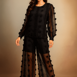 Noir Whisper Embroidered Sheer Set