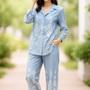 Sky Blue Damask Cotton Lounge Set