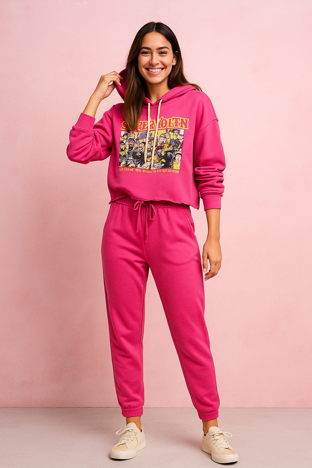 Fuchsia Graphic Hoodie & Jogger Set