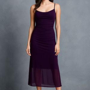 Aubergine Cowl Mesh Midi Dress