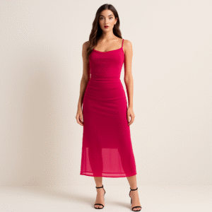 Fuchsia Cowl Mesh Midi Dress
